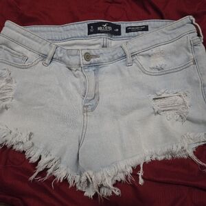 Hollister Women's Light Blue Distressed Denim Shorts